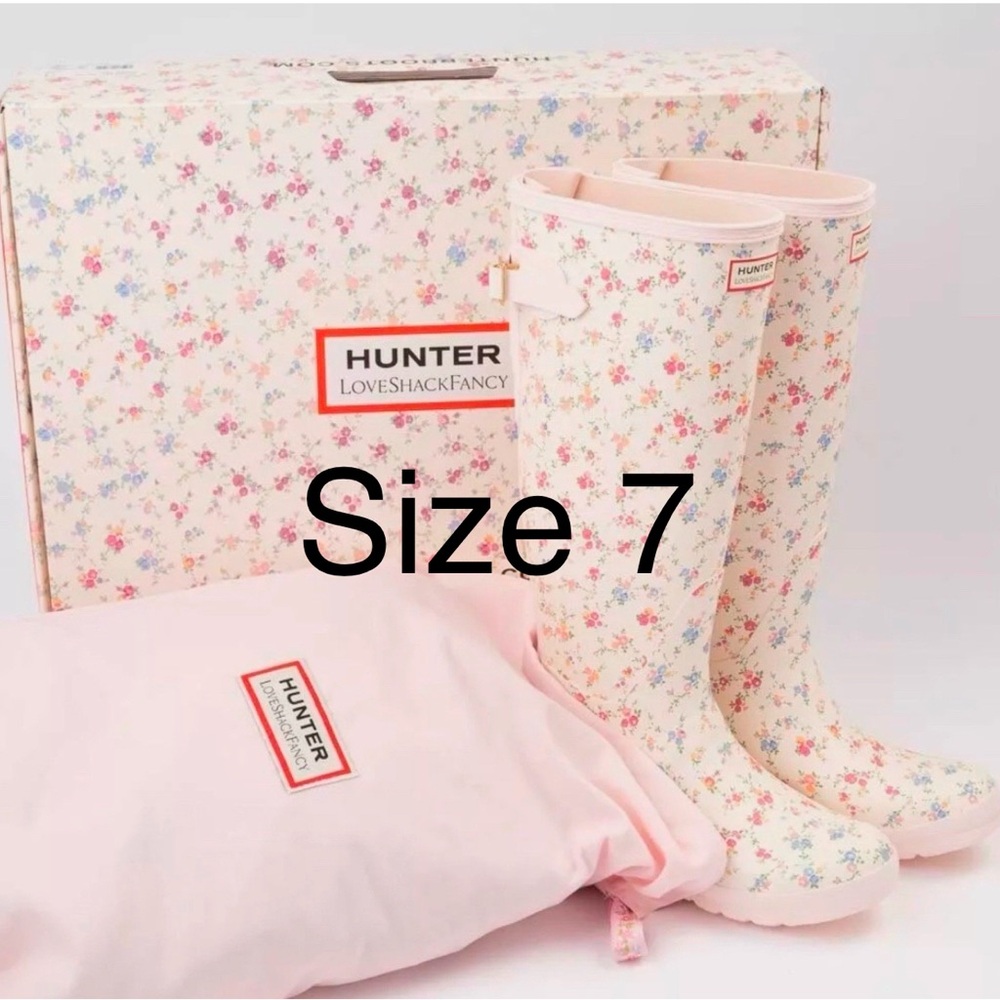 LoveShackFancy Hunter Ivory Floral Rain Boots